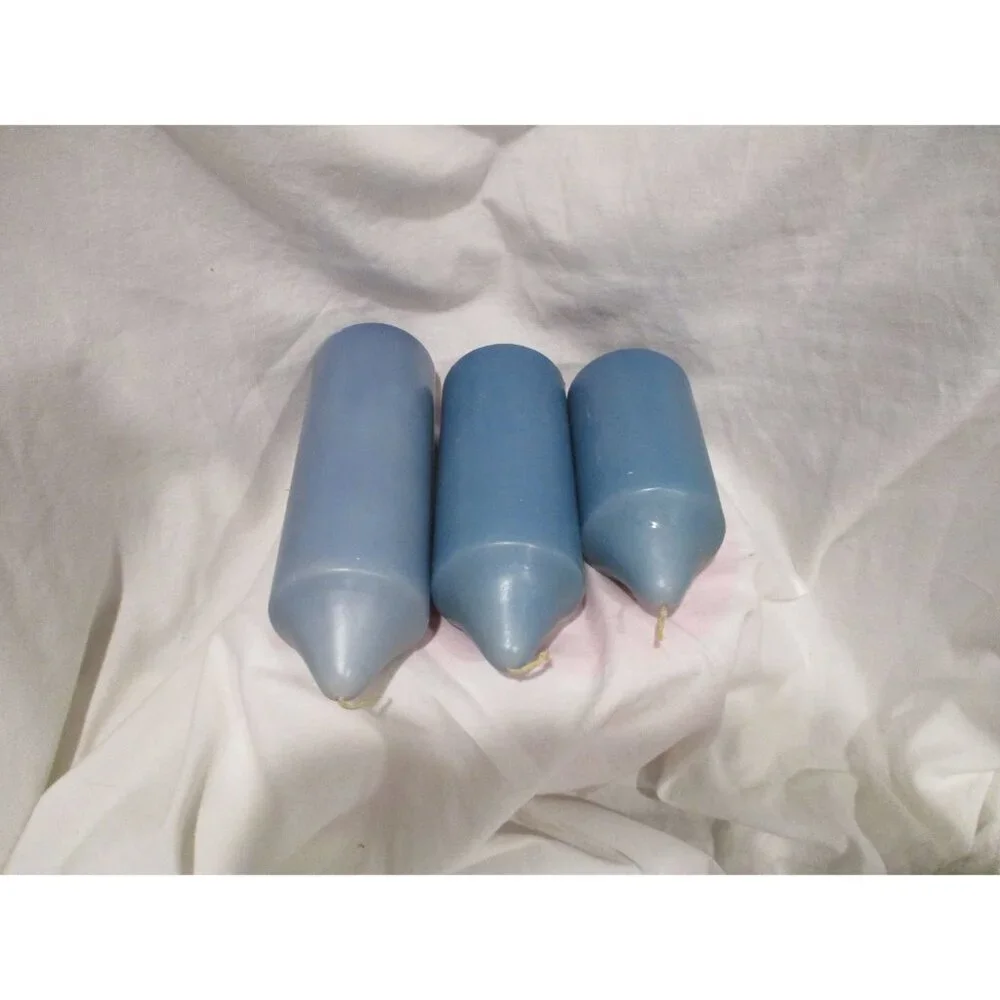Candles Set‎ of three Blues wax tapered thick three heights unlit